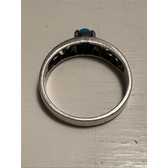Genuine Turquoise Sterling Silver Ring (W.H. 925) – Filigree Scroll Band – Size - Picture 9 of 12